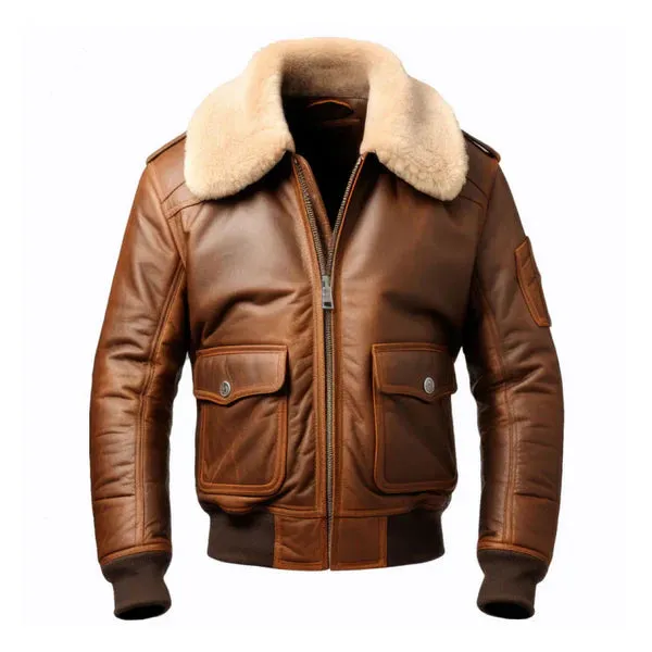 Men's Brown Aviator Casual Faux Shearling Lapel Leather Jacket