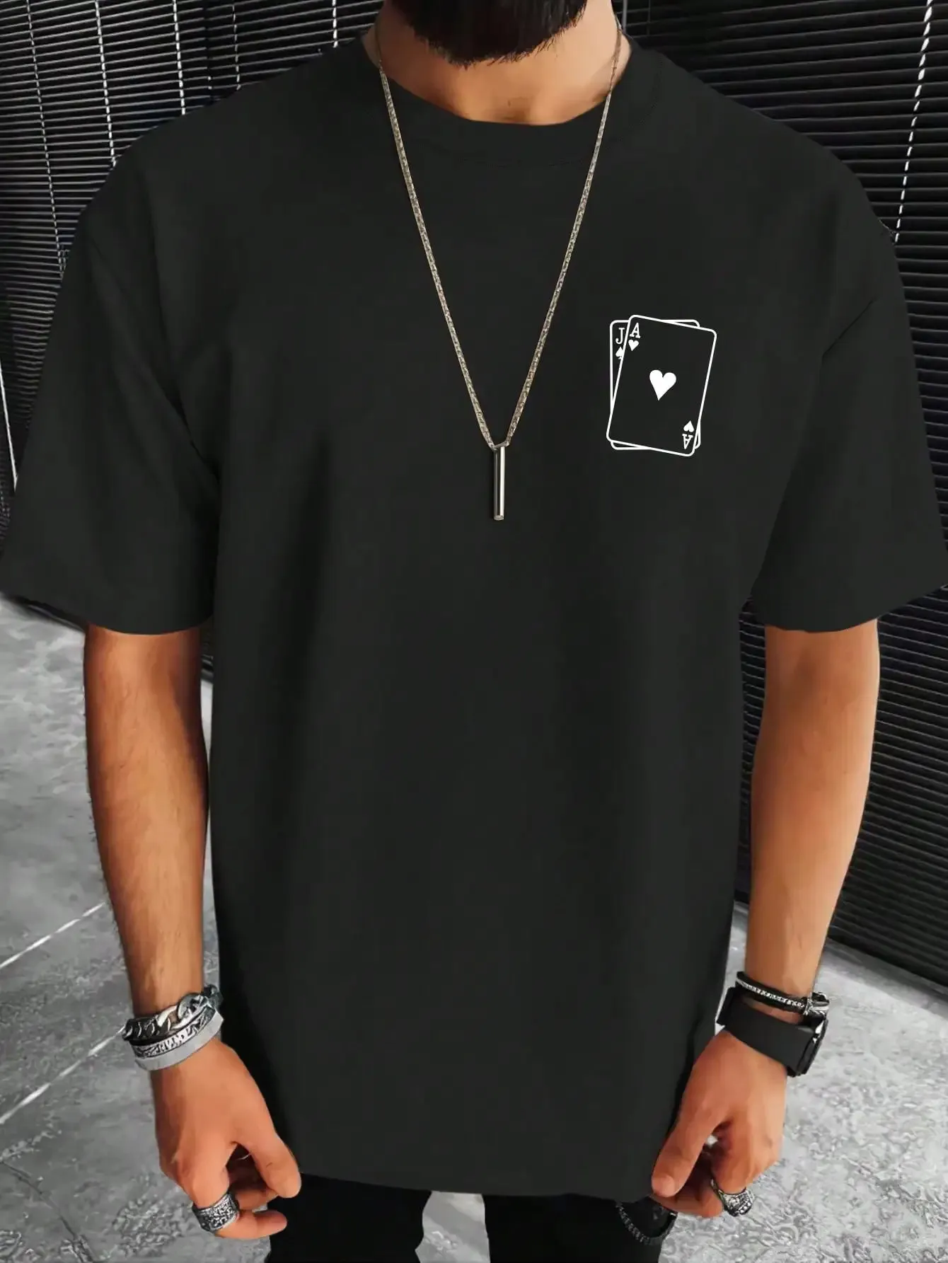 Men's Playing Card Spades A Print T Shirts-Oversize Fashion Short Sleeve Male Top