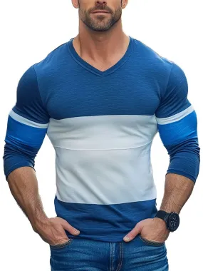 Men's Striped V-neck Casual Long Sleeve T-shirt