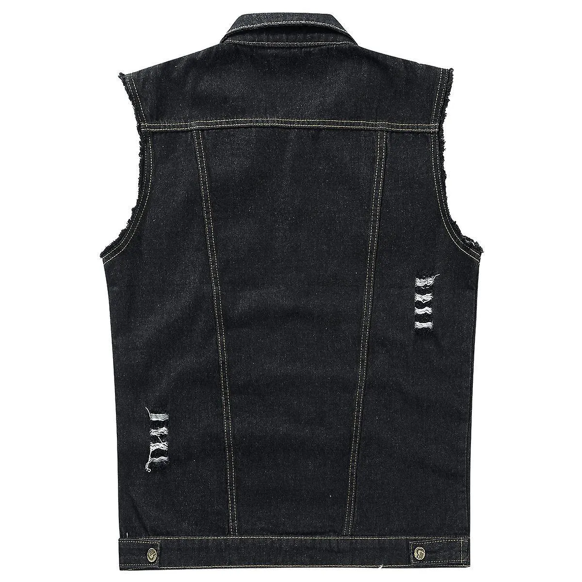 Men's Trendy Casual Denim Vest Ripped Sleeveless Embroidered Vest Black