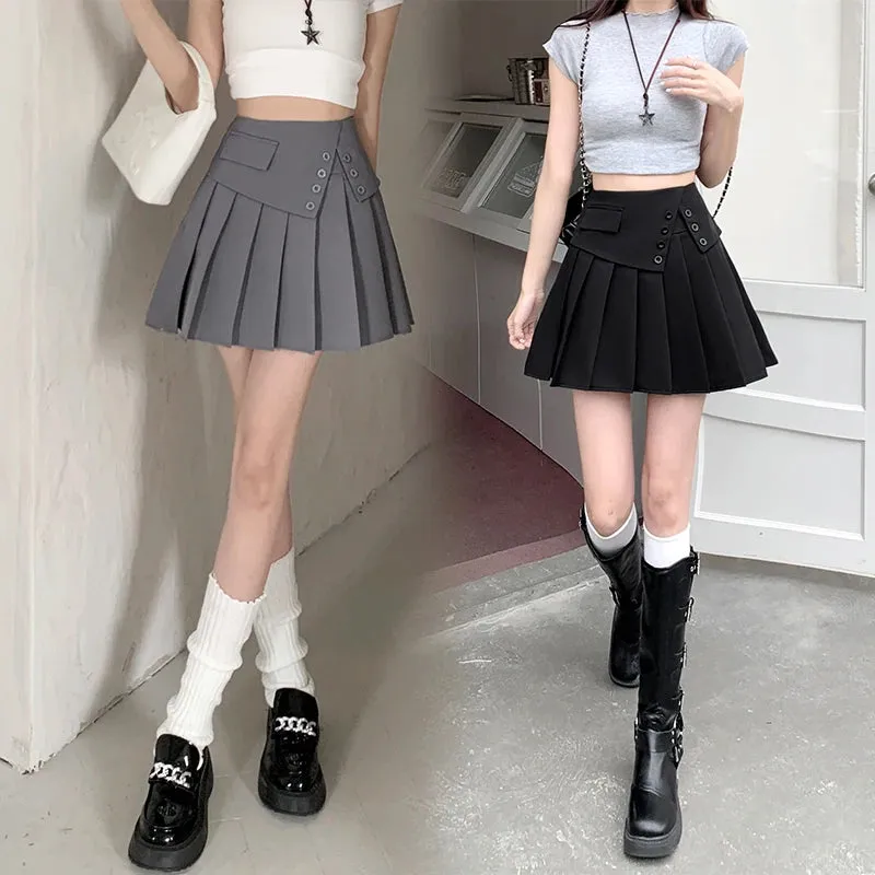 MQTIME  -   Summer New Spicy Girl Style Small Tall Waist Slim Pleated Skirt Versatile A-line Skirt Half Skirt Anti glare