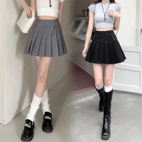 MQTIME  -   Summer New Spicy Girl Style Small Tall Waist Slim Pleated Skirt Versatile A-line Skirt Half Skirt Anti glare