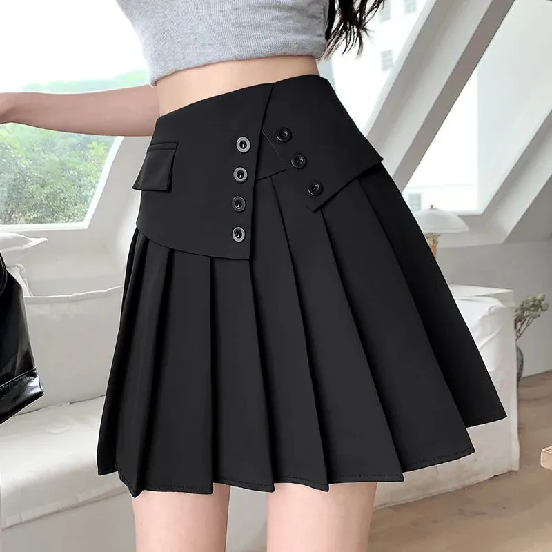 MQTIME  -   Summer New Spicy Girl Style Small Tall Waist Slim Pleated Skirt Versatile A-line Skirt Half Skirt Anti glare