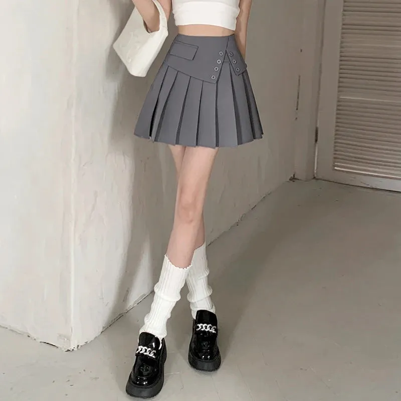 MQTIME  -   Summer New Spicy Girl Style Small Tall Waist Slim Pleated Skirt Versatile A-line Skirt Half Skirt Anti glare