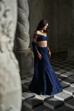 Navy Sequin Skirt Set