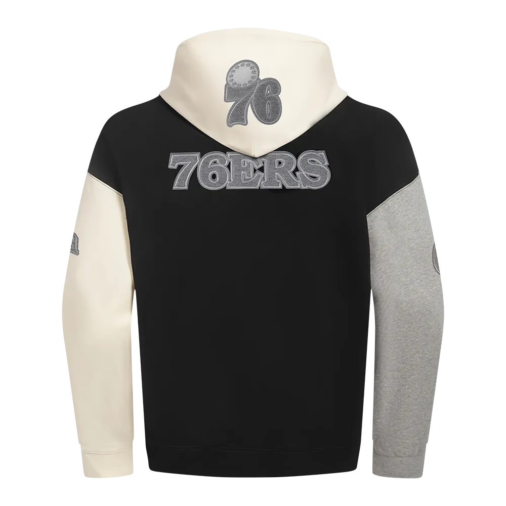 NBA PHILADELPHIA 76ERS REVERSE FRENCH TERRY MEN'S CB FLC PO HOODIE (BLACK/GRAY/EGGSHELL)