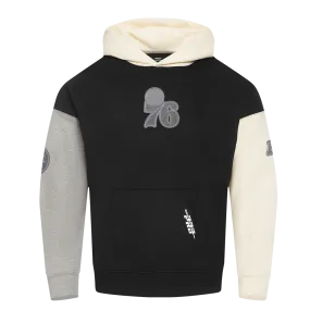 NBA PHILADELPHIA 76ERS REVERSE FRENCH TERRY MEN'S CB FLC PO HOODIE (BLACK/GRAY/EGGSHELL)