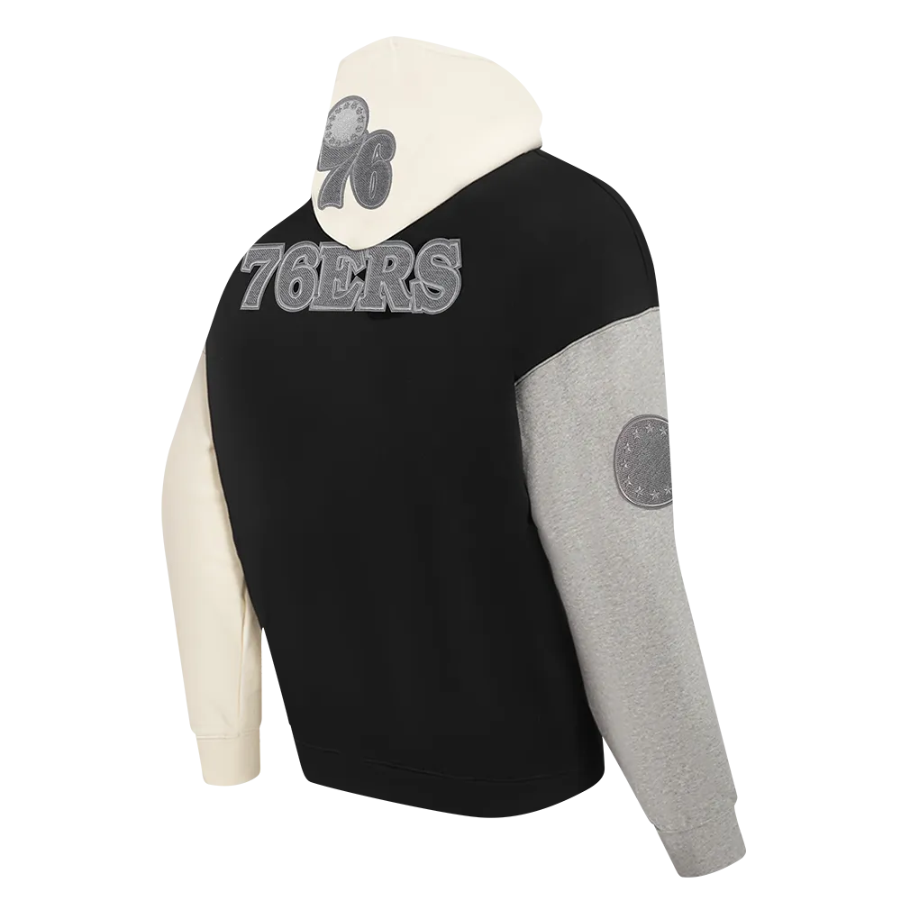 NBA PHILADELPHIA 76ERS REVERSE FRENCH TERRY MEN'S CB FLC PO HOODIE (BLACK/GRAY/EGGSHELL)
