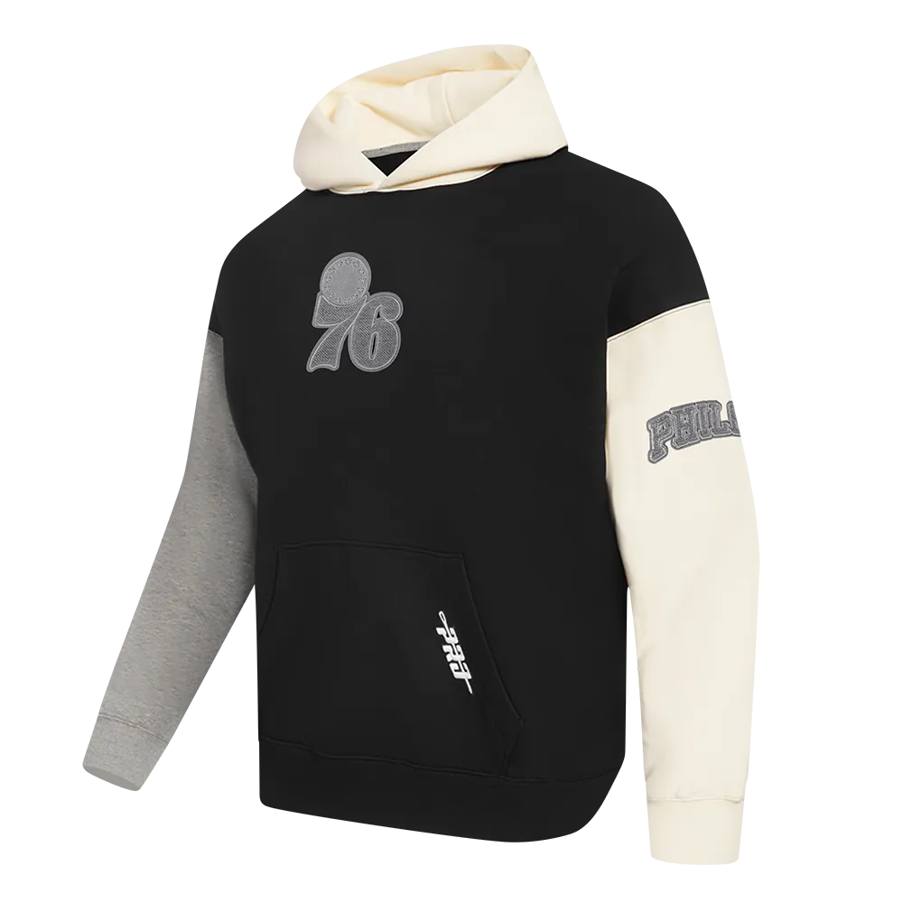 NBA PHILADELPHIA 76ERS REVERSE FRENCH TERRY MEN'S CB FLC PO HOODIE (BLACK/GRAY/EGGSHELL)