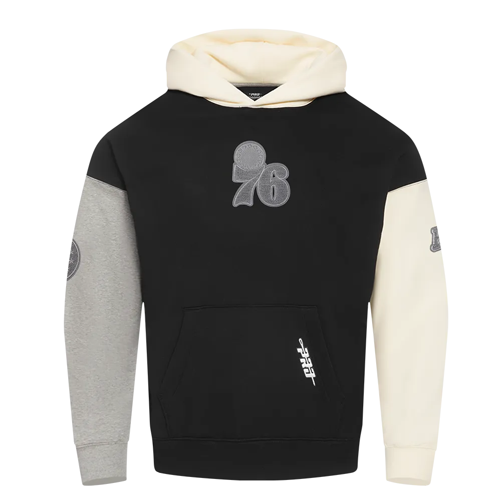 NBA PHILADELPHIA 76ERS REVERSE FRENCH TERRY MEN'S CB FLC PO HOODIE (BLACK/GRAY/EGGSHELL)