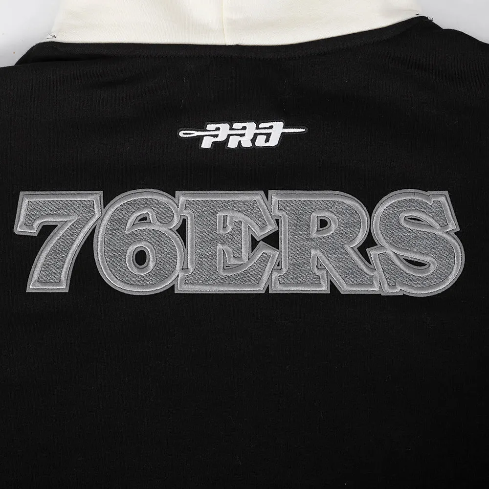 NBA PHILADELPHIA 76ERS REVERSE FRENCH TERRY MEN'S CB FLC PO HOODIE (BLACK/GRAY/EGGSHELL)