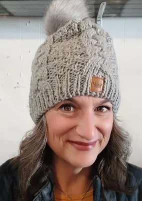 Panache Grey Cable Knit Pom Hat
