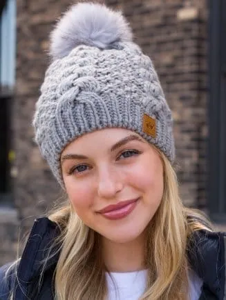 Panache Grey Cable Knit Pom Hat