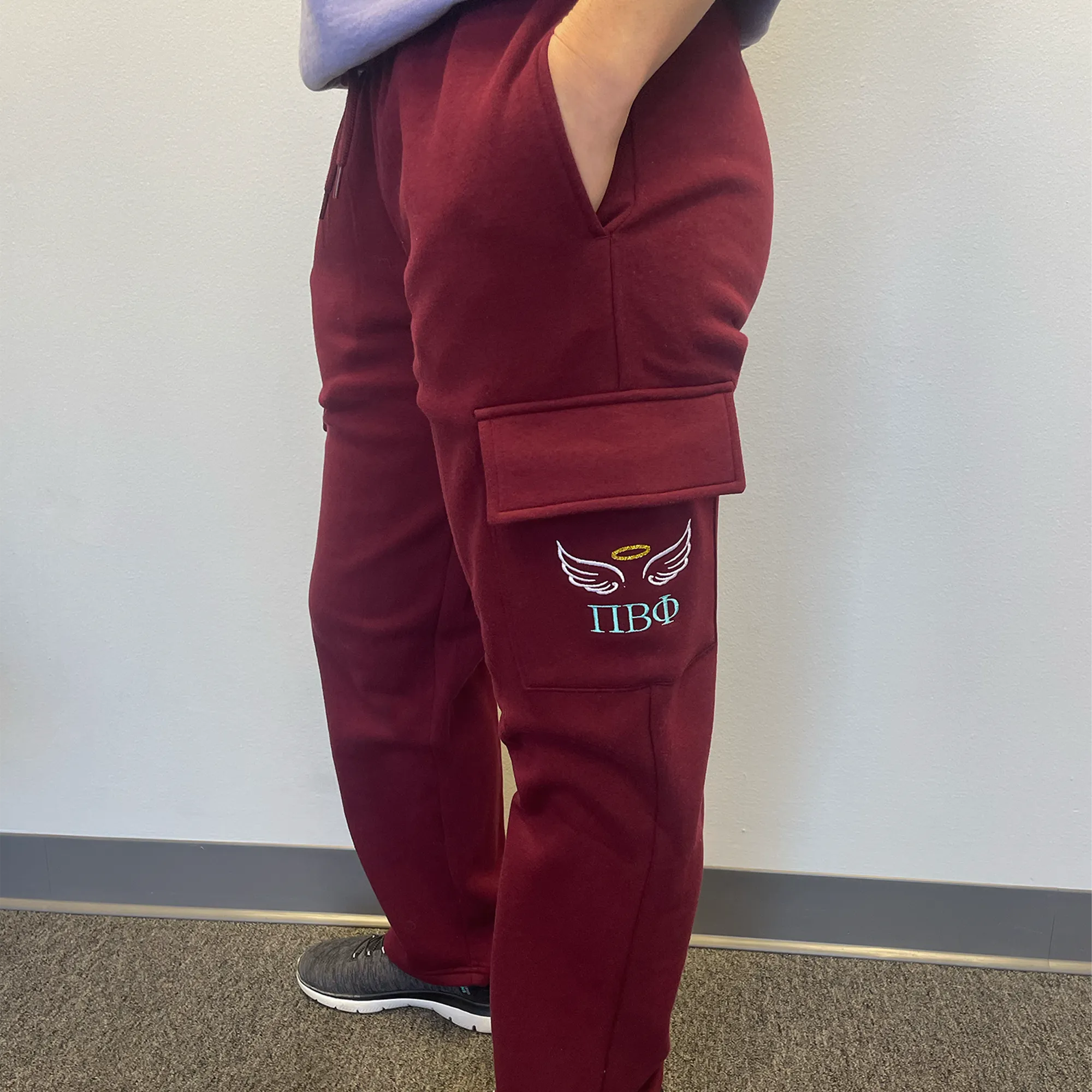 Pi Beta Phi Wings and Halo Fleece Cargo Sweatpants - Burgundy