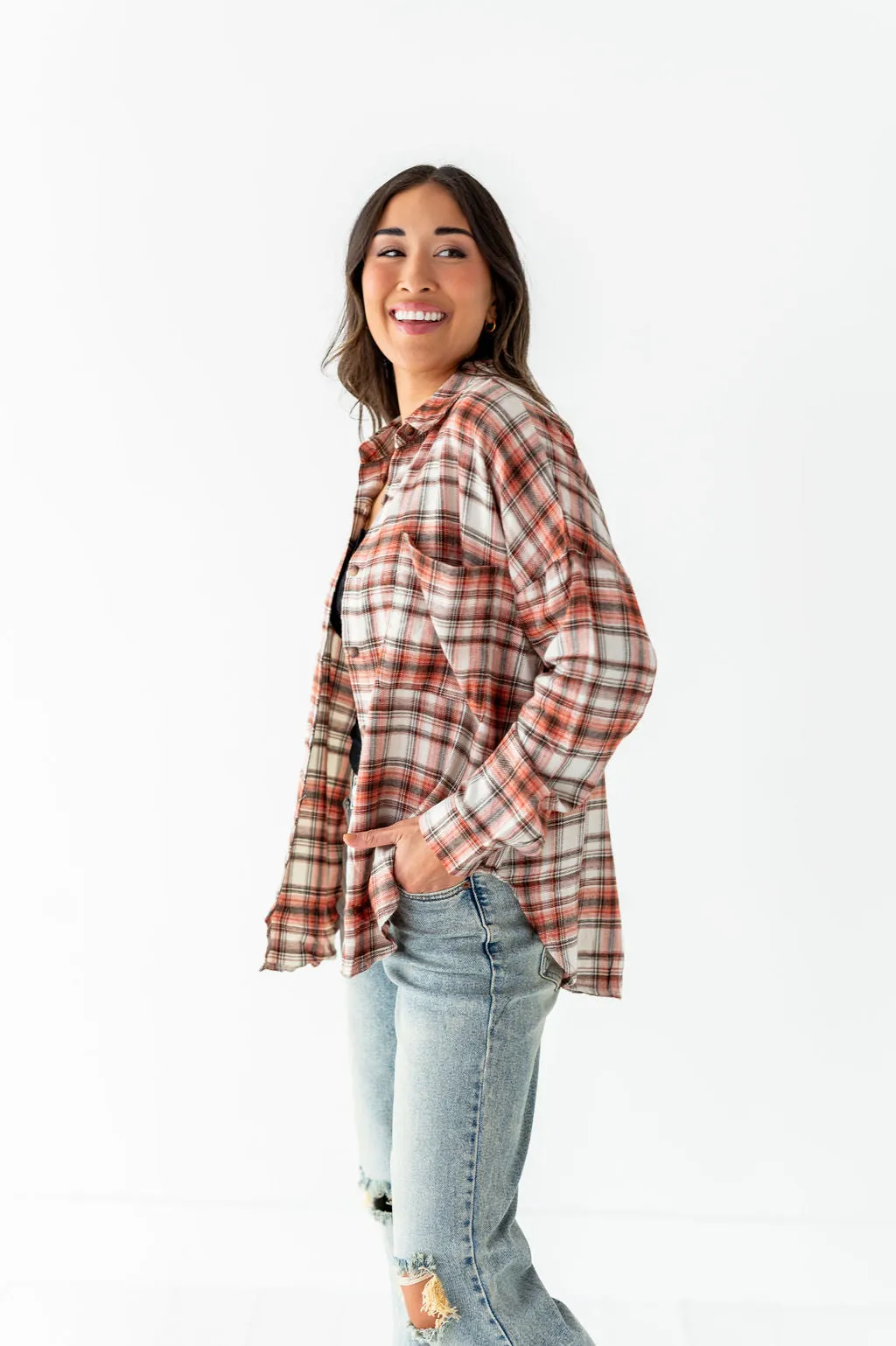 Rowan Plaid Button Up in Red