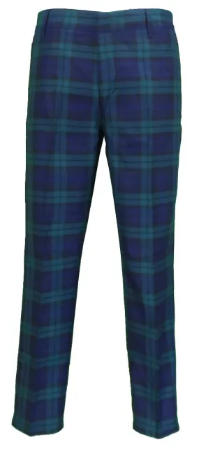 Run & Fly Mens 60s Vintage Retro Mod Checked Blackwatch Tartan Skinny Fit Trousers