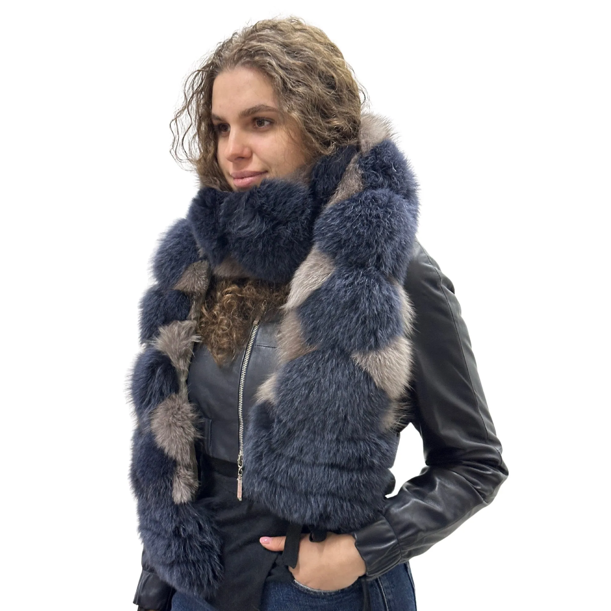 Scarf made of natural fox fur, lined fox fur scarf