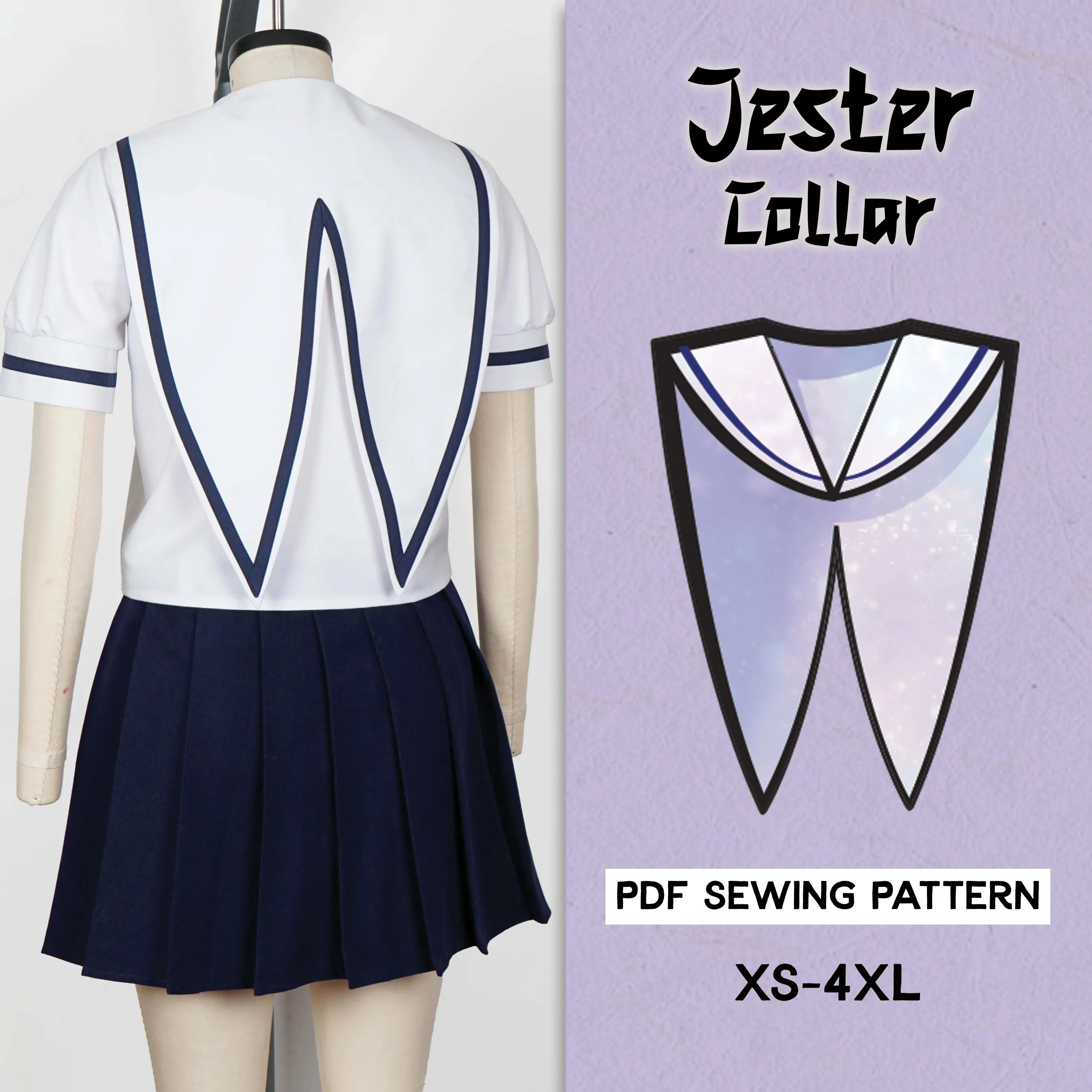 Seifuku Jester Collar Sewing Pattern/Downloadable PDF and Tutorial Book