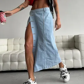 Sexy Split Denim Midi Skirt