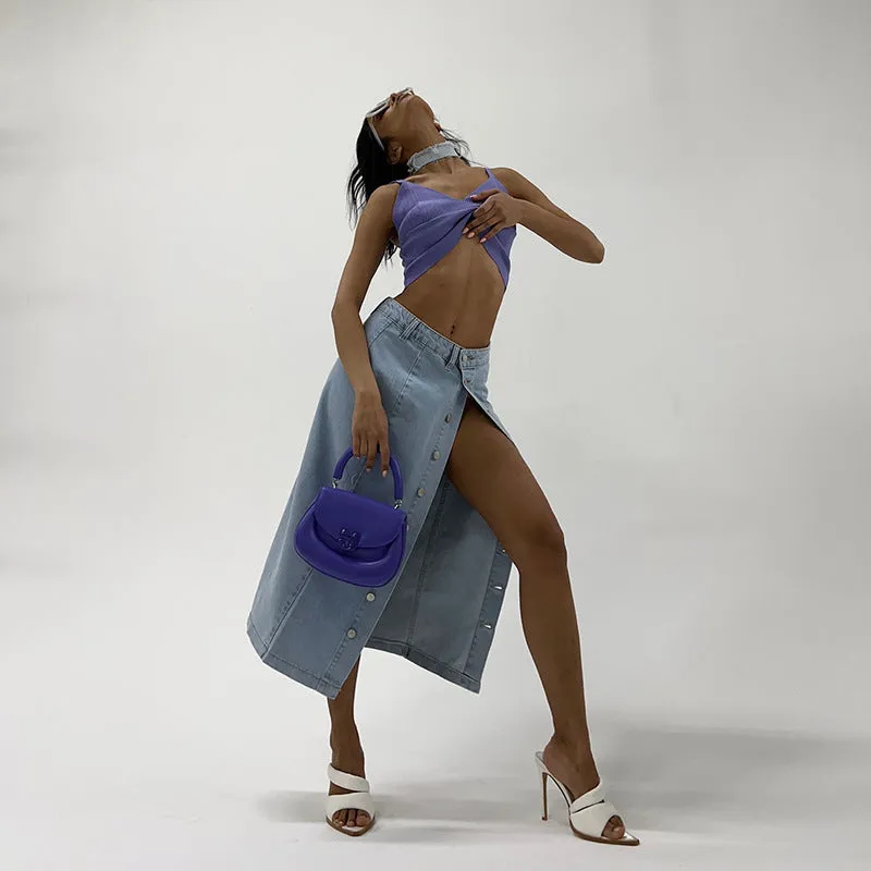 Sexy Split Denim Midi Skirt