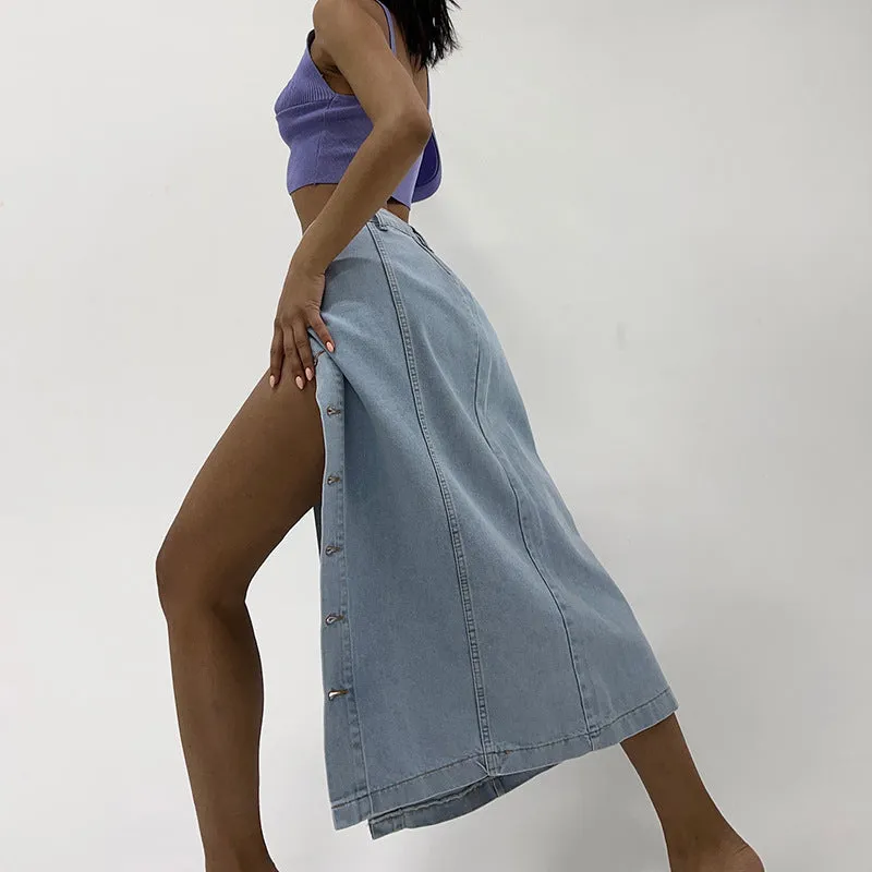 Sexy Split Denim Midi Skirt