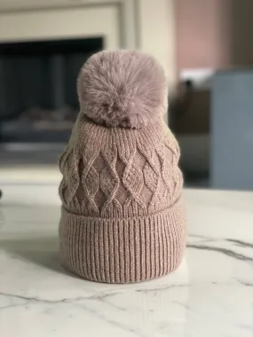 Shimmer Cable Knit Pom Pom Hat mocha NO RETURNS ON SALE ITEMS