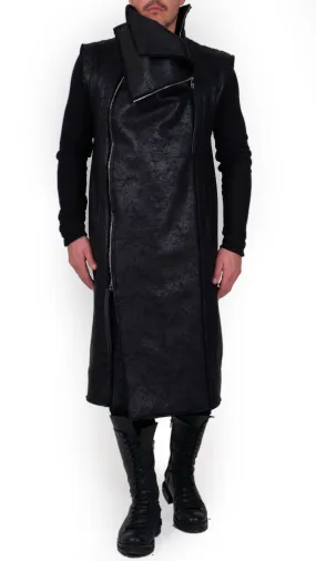 Sleeveless Leather Effect Coat with Zippers