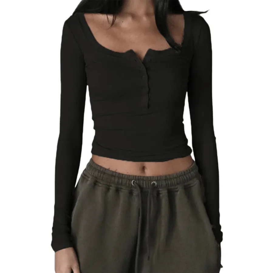 Slim Fit Ribbed Long Sleeve Crop Top