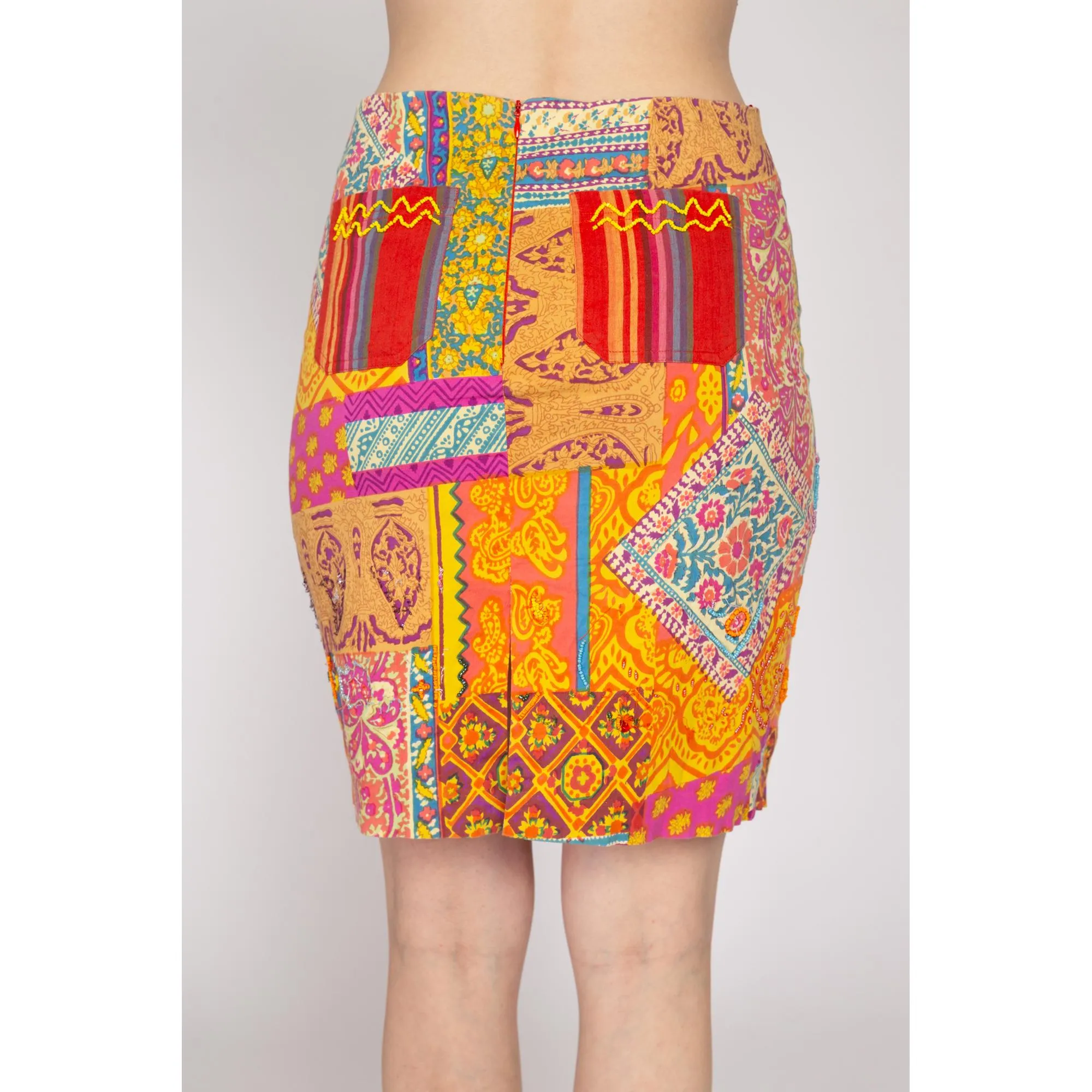 Small 90s Baroque Patchwork Print Beaded Mini Skirt