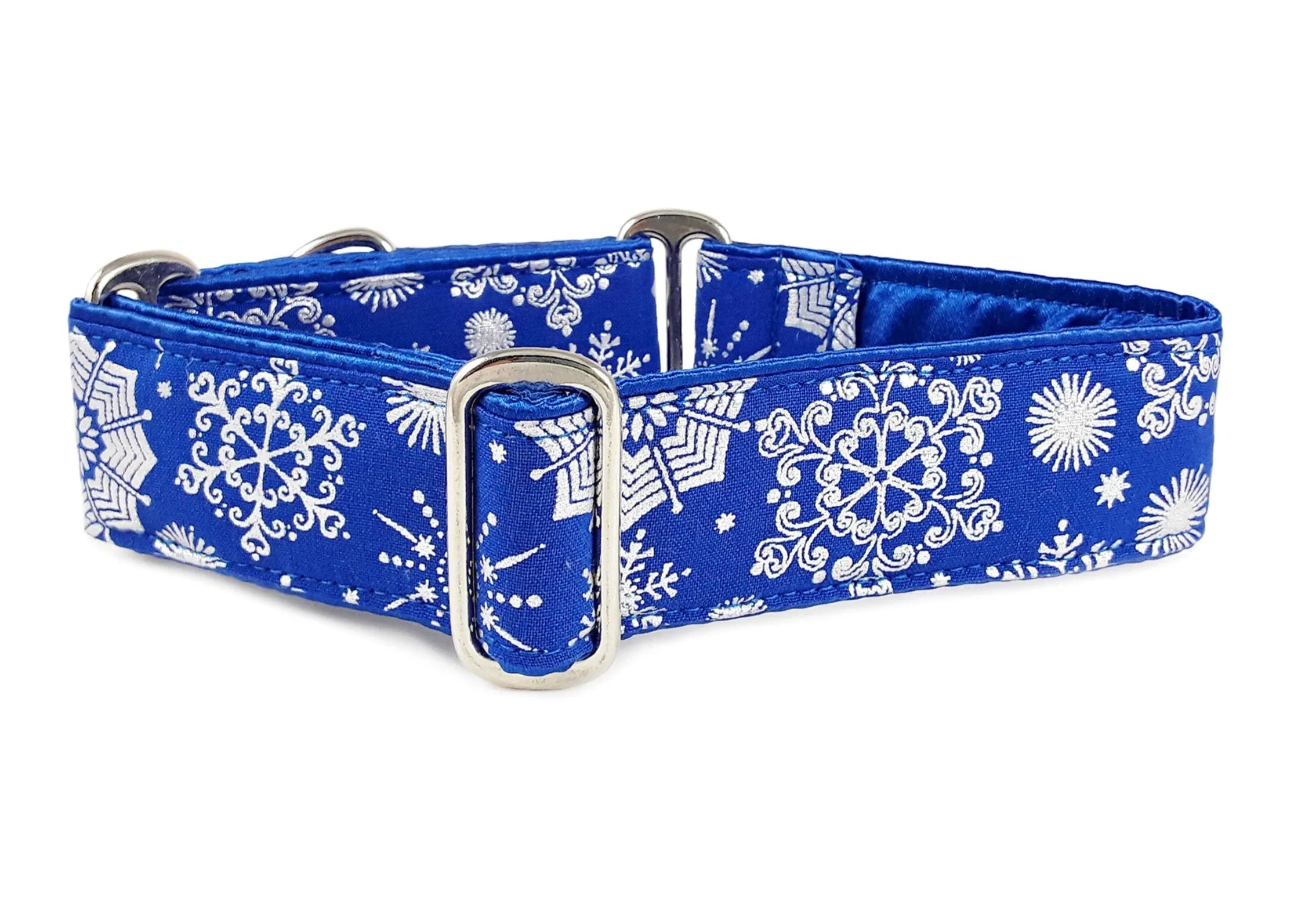 Snowflakes in Blue - Martingale Dog Collar or Buckle Dog Collar - 1.5" Width