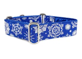 Snowflakes in Blue - Martingale Dog Collar or Buckle Dog Collar - 1.5" Width