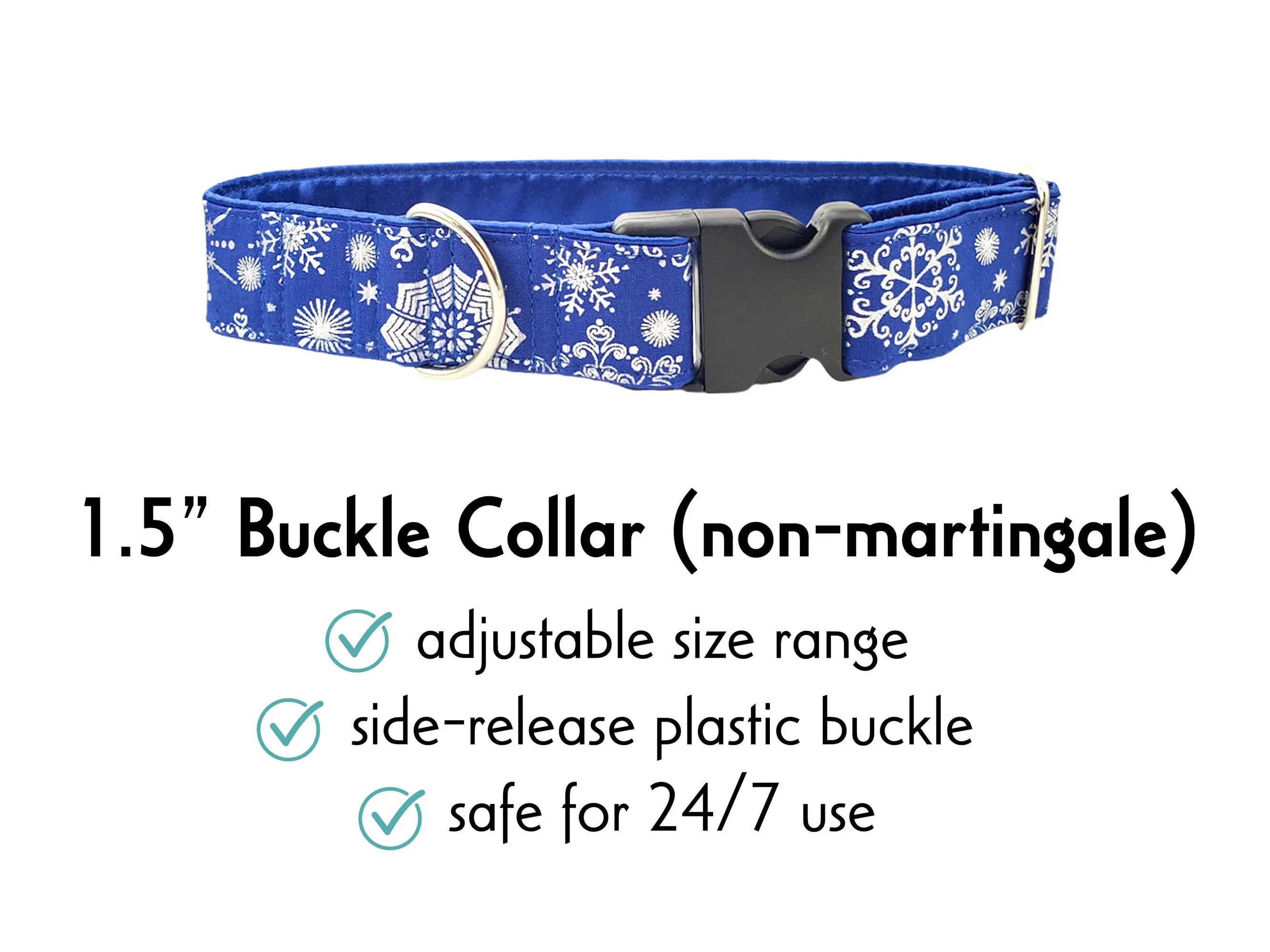 Snowflakes in Blue - Martingale Dog Collar or Buckle Dog Collar - 1.5" Width