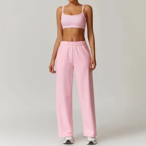 Solid Color Sweat Sports Bra And Sweatpants Set