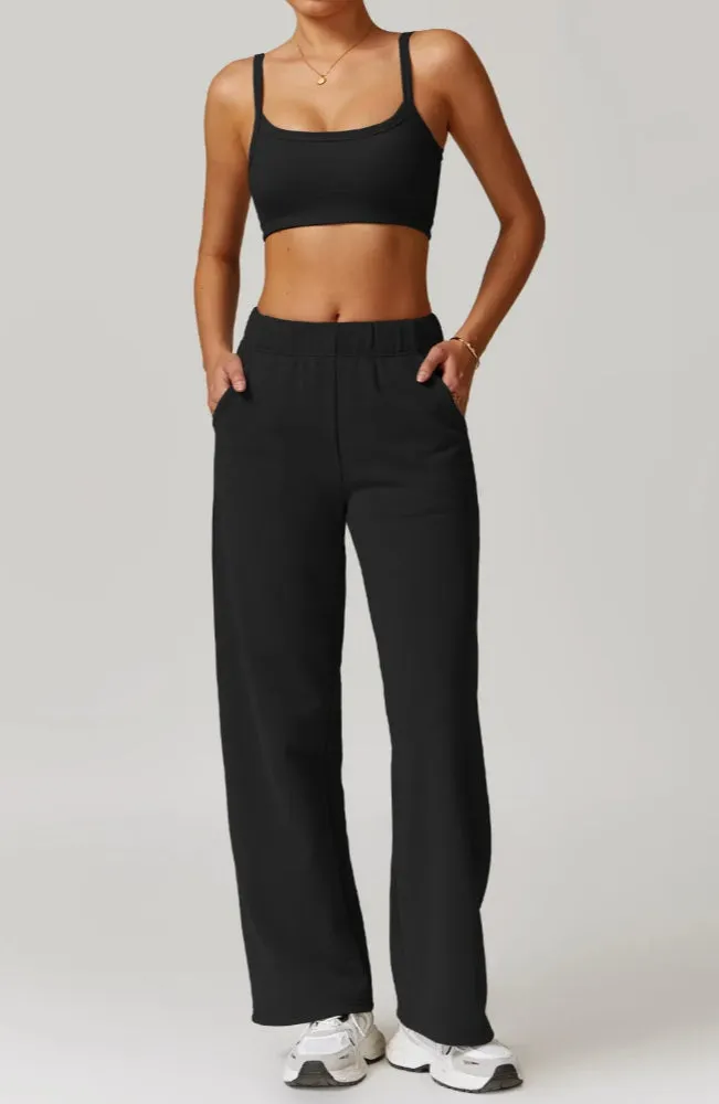 Solid Color Sweat Sports Bra And Sweatpants Set