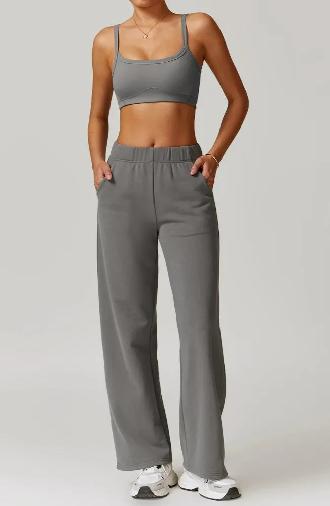 Solid Color Sweat Sports Bra And Sweatpants Set