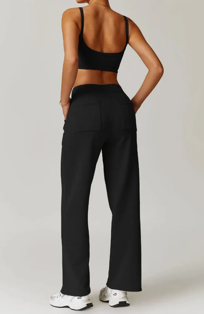 Solid Color Sweat Sports Bra And Sweatpants Set