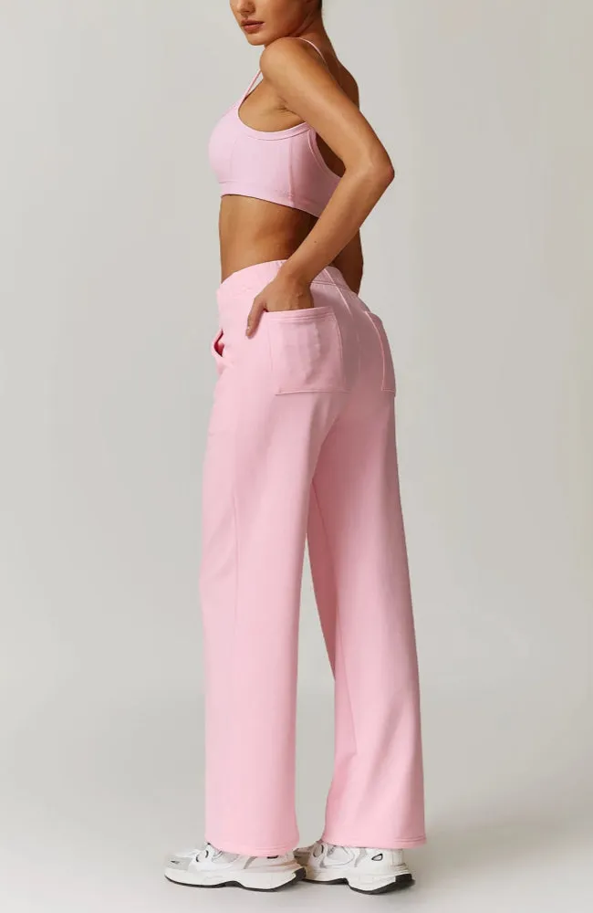 Solid Color Sweat Sports Bra And Sweatpants Set