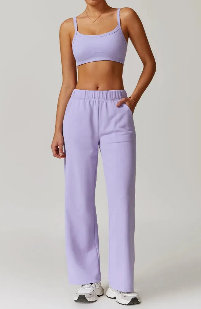 Solid Color Sweat Sports Bra And Sweatpants Set