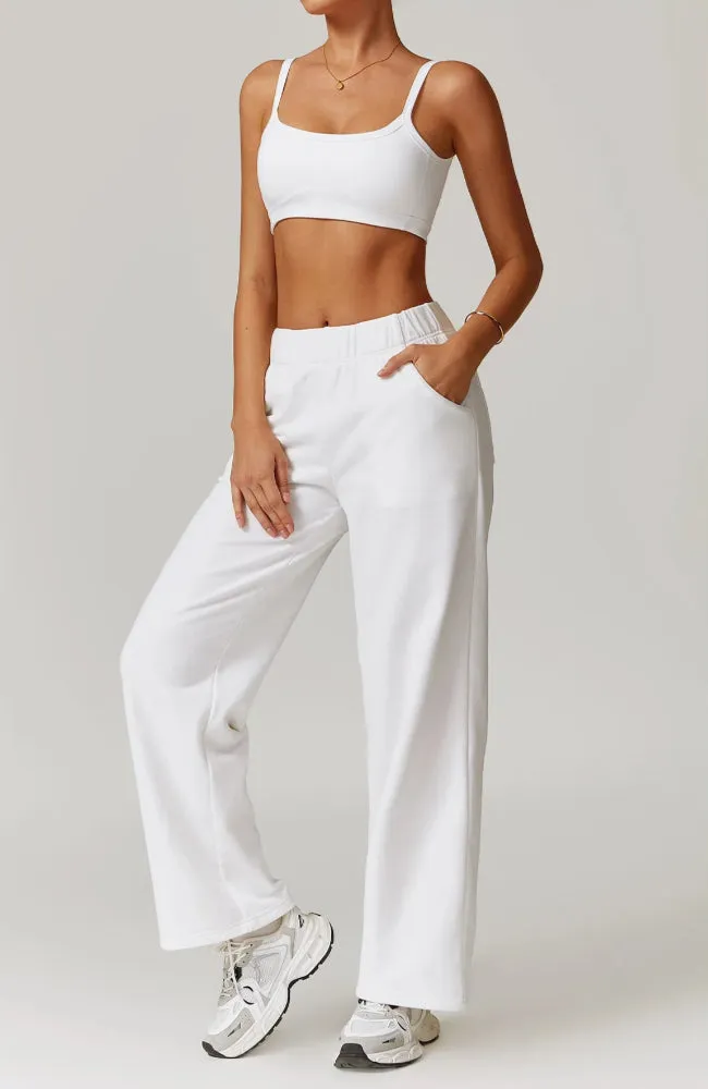 Solid Color Sweat Sports Bra And Sweatpants Set