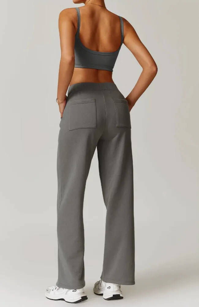 Solid Color Sweat Sports Bra And Sweatpants Set