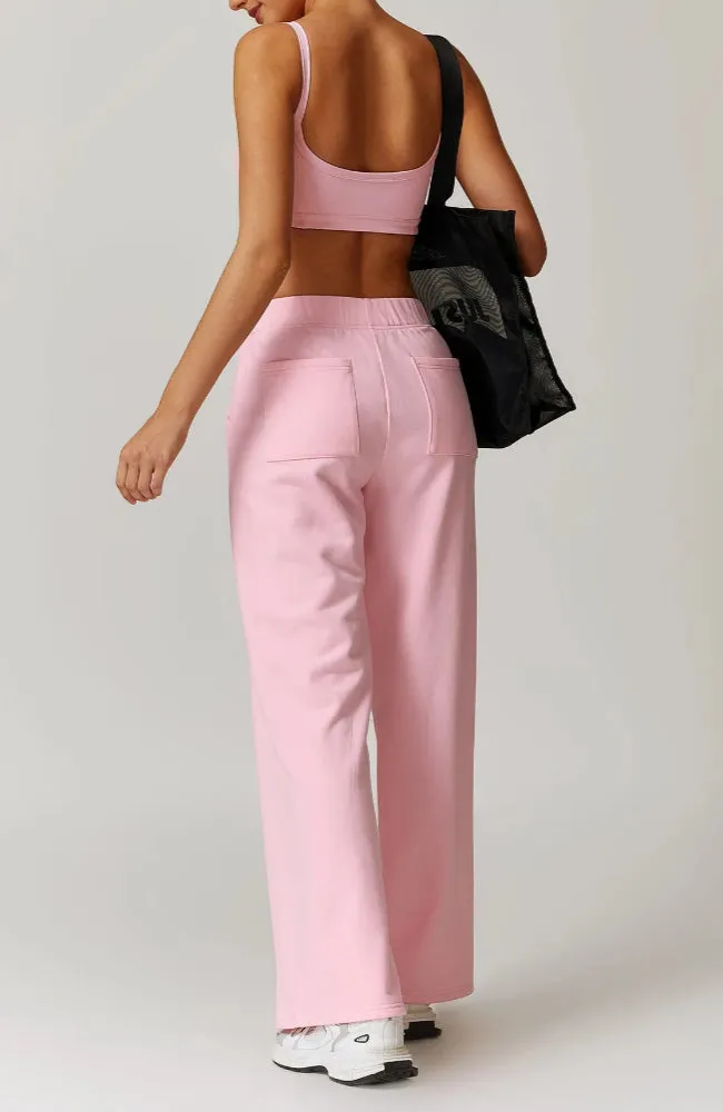 Solid Color Sweat Sports Bra And Sweatpants Set