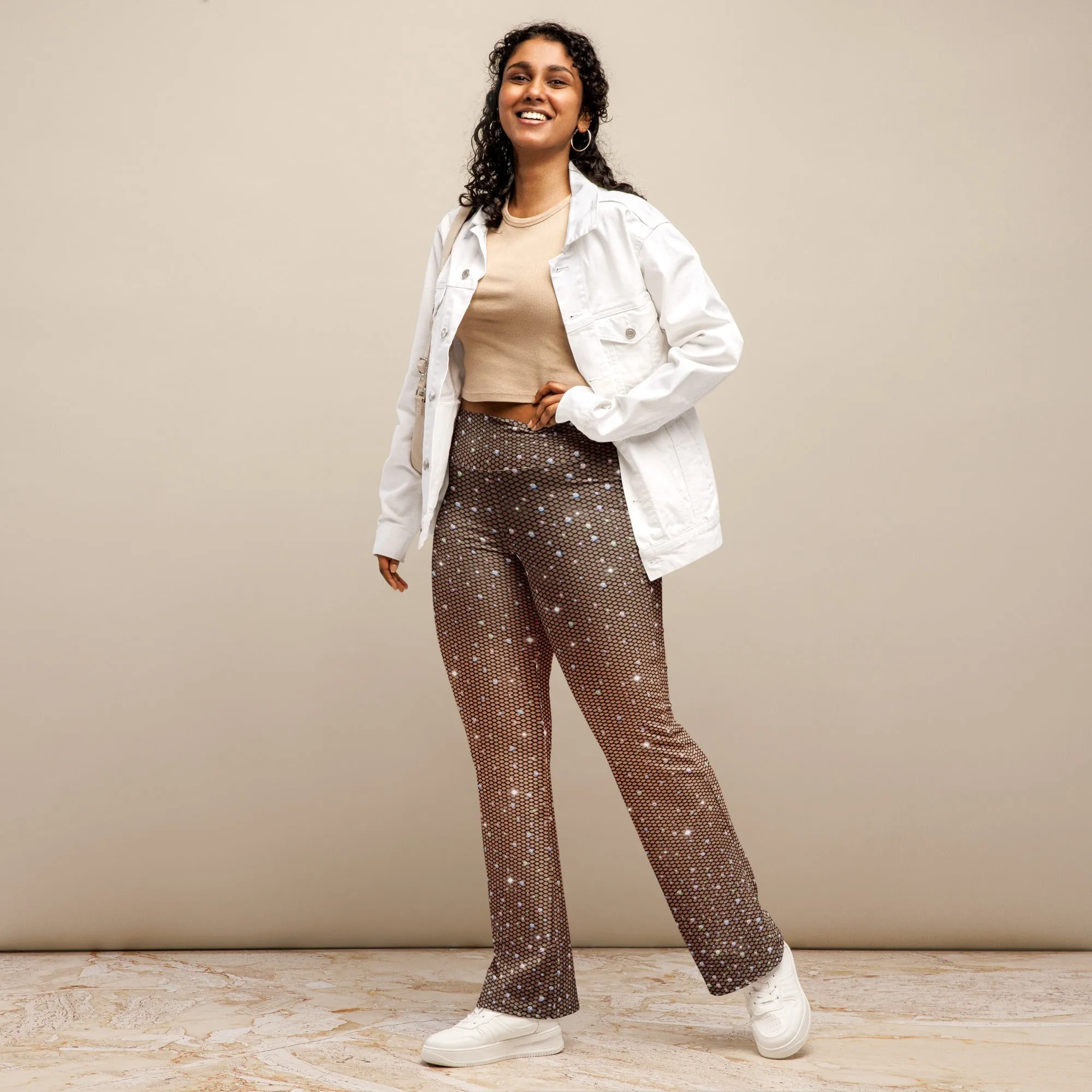Sparkle Fishnet Print Flare Leggings