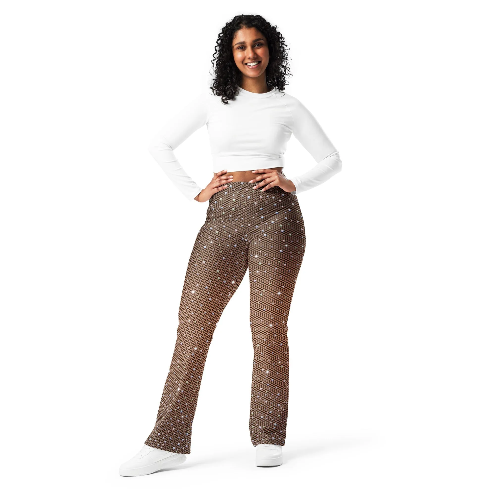 Sparkle Fishnet Print Flare Leggings