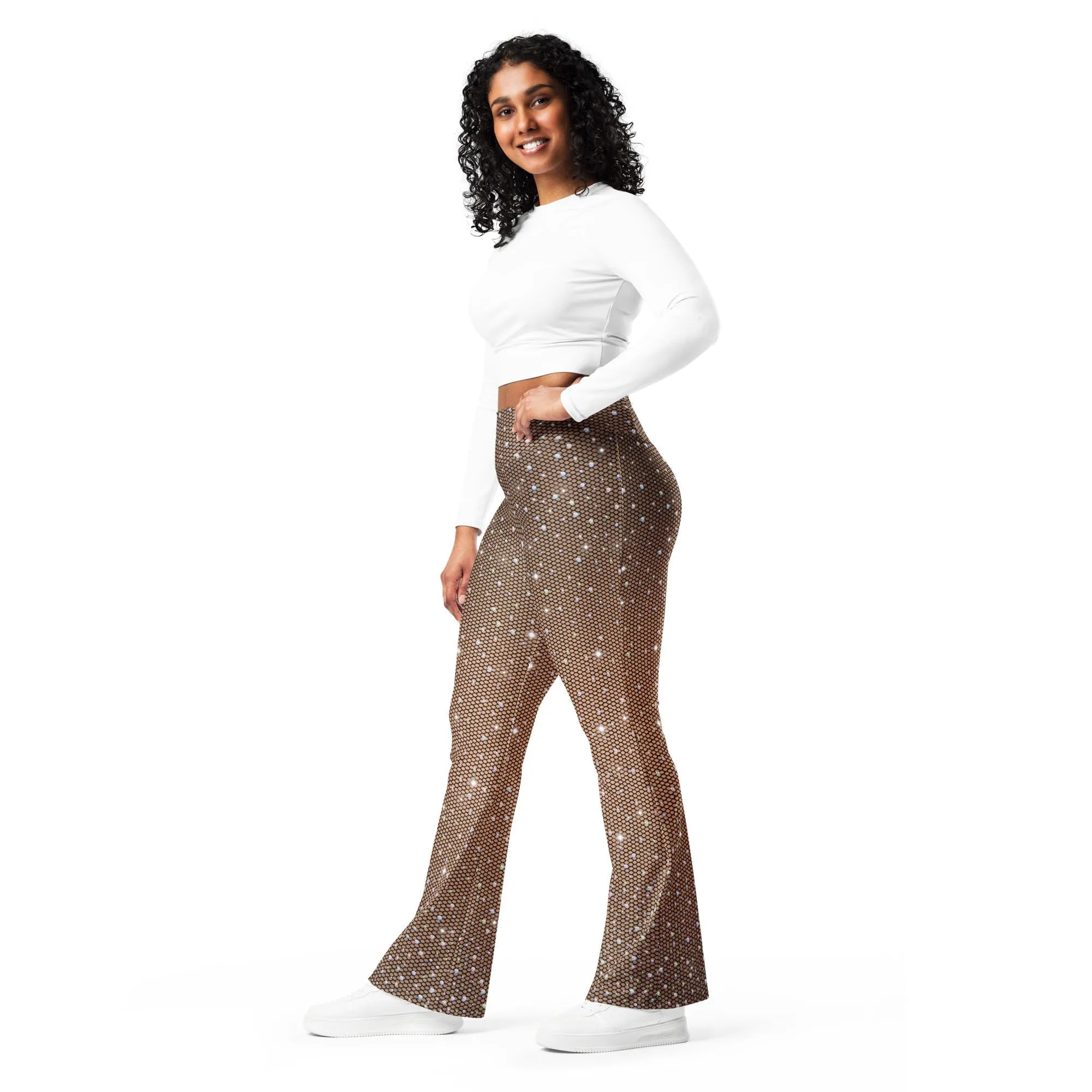 Sparkle Fishnet Print Flare Leggings