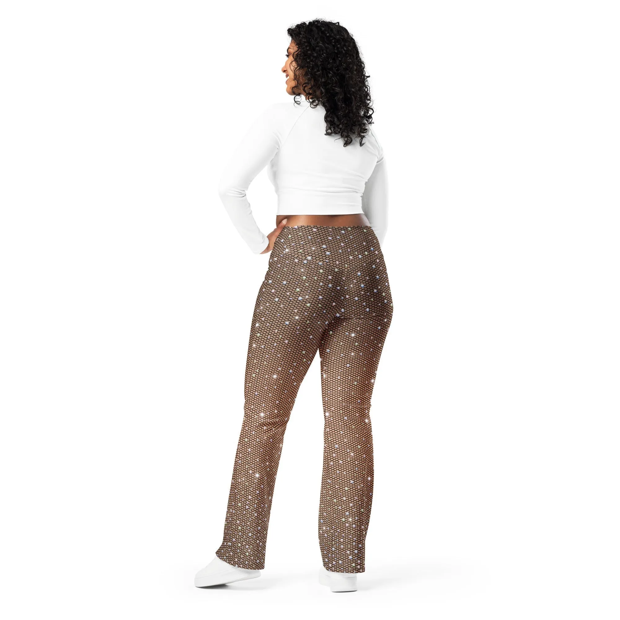 Sparkle Fishnet Print Flare Leggings