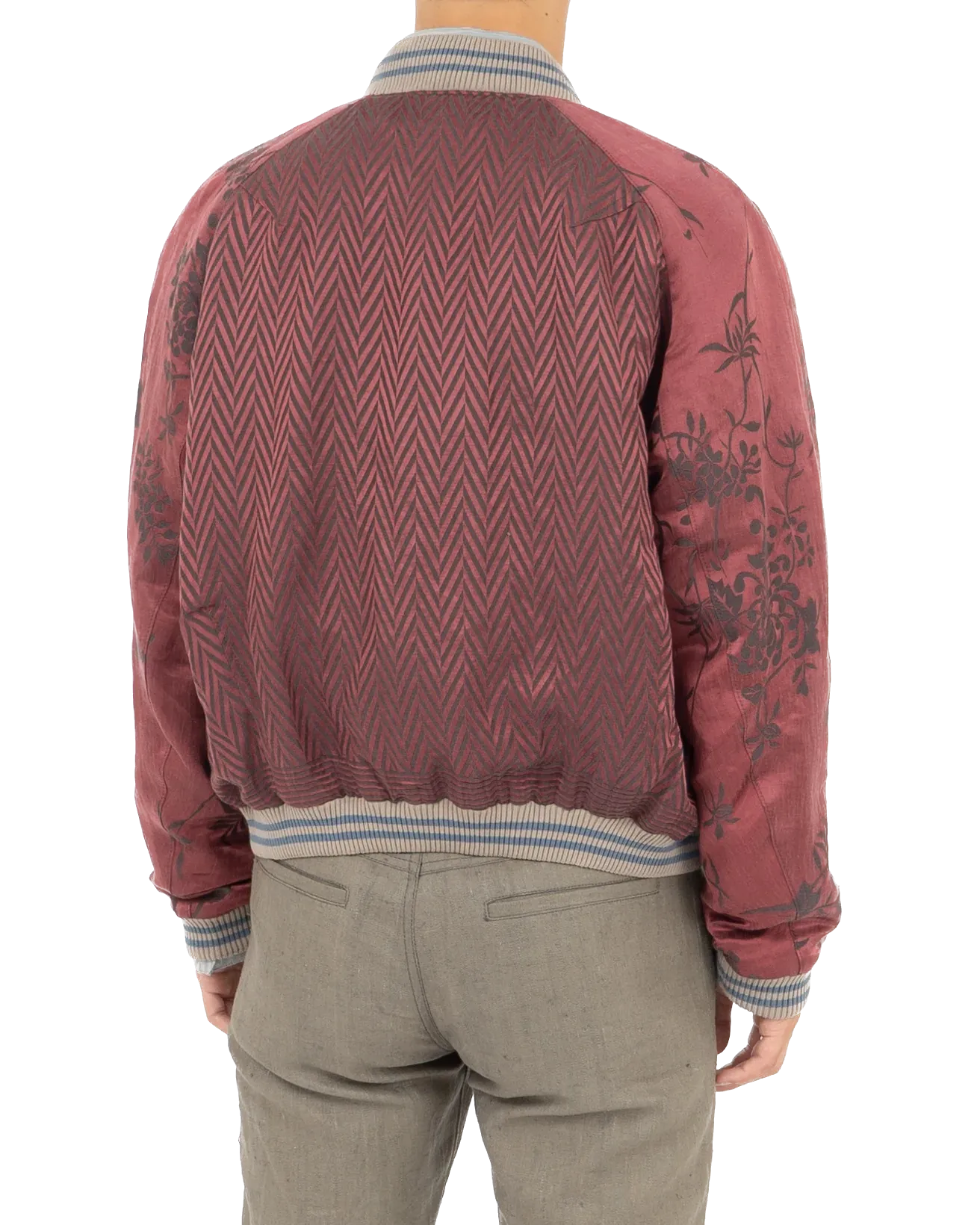 SS15 Chevron Floral Silk Jacquard Bomber Jacket