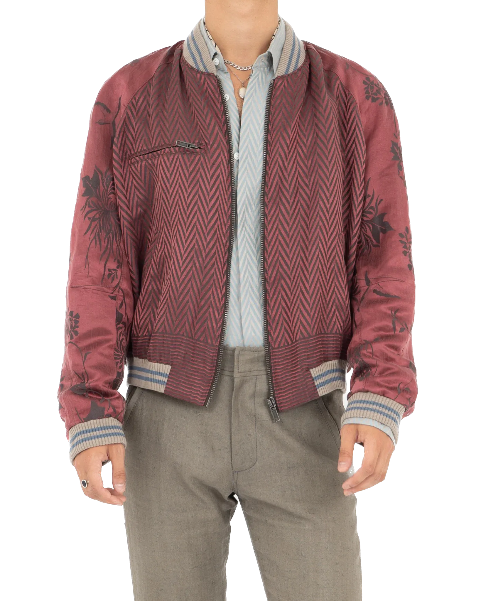 SS15 Chevron Floral Silk Jacquard Bomber Jacket