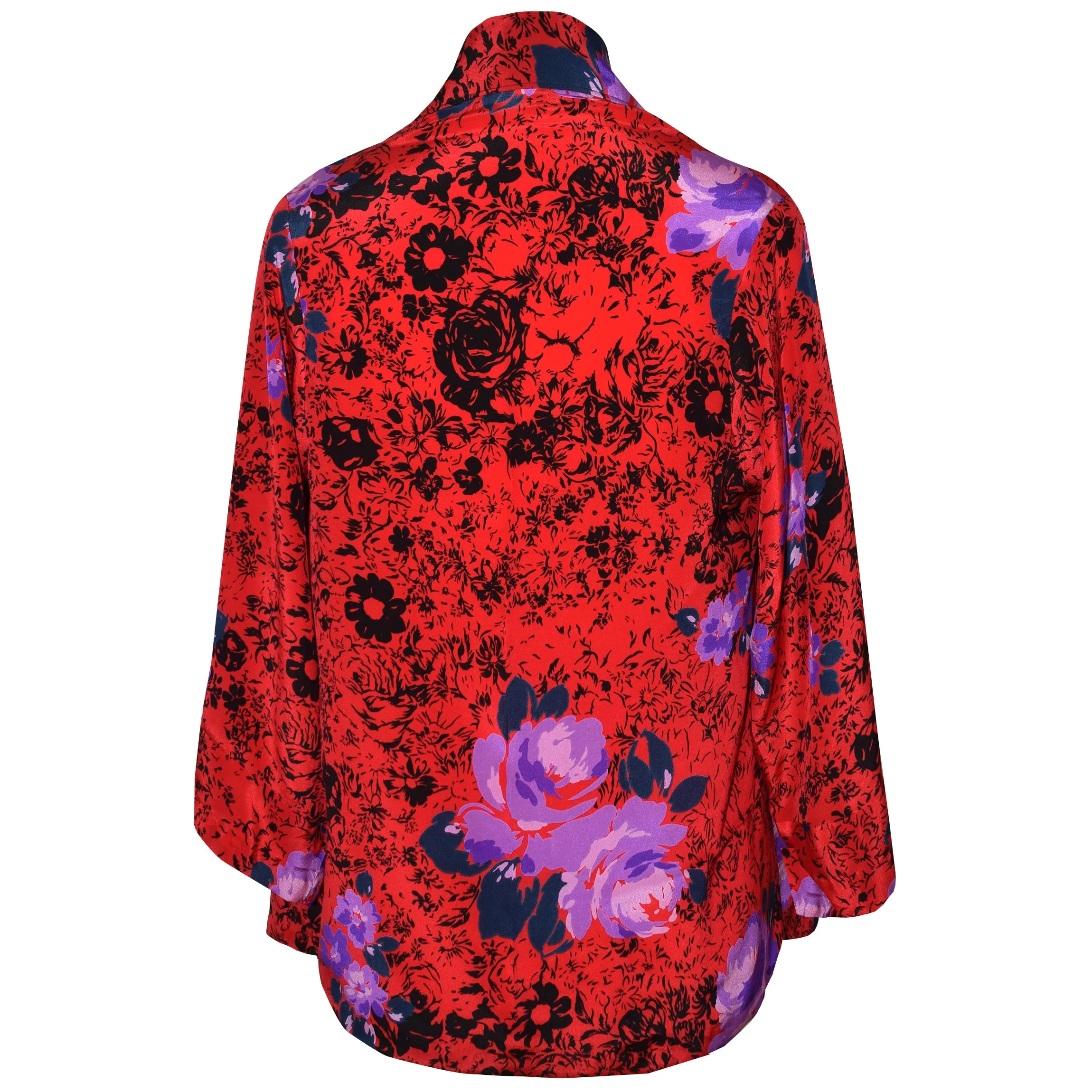 Stunning Crepe de Chine Red Floral Silk Print Kimono Jacket