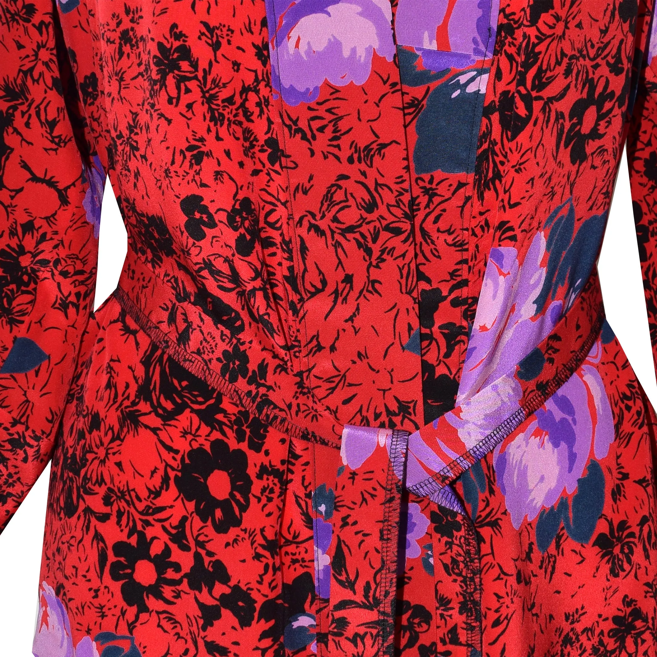 Stunning Crepe de Chine Red Floral Silk Print Kimono Jacket
