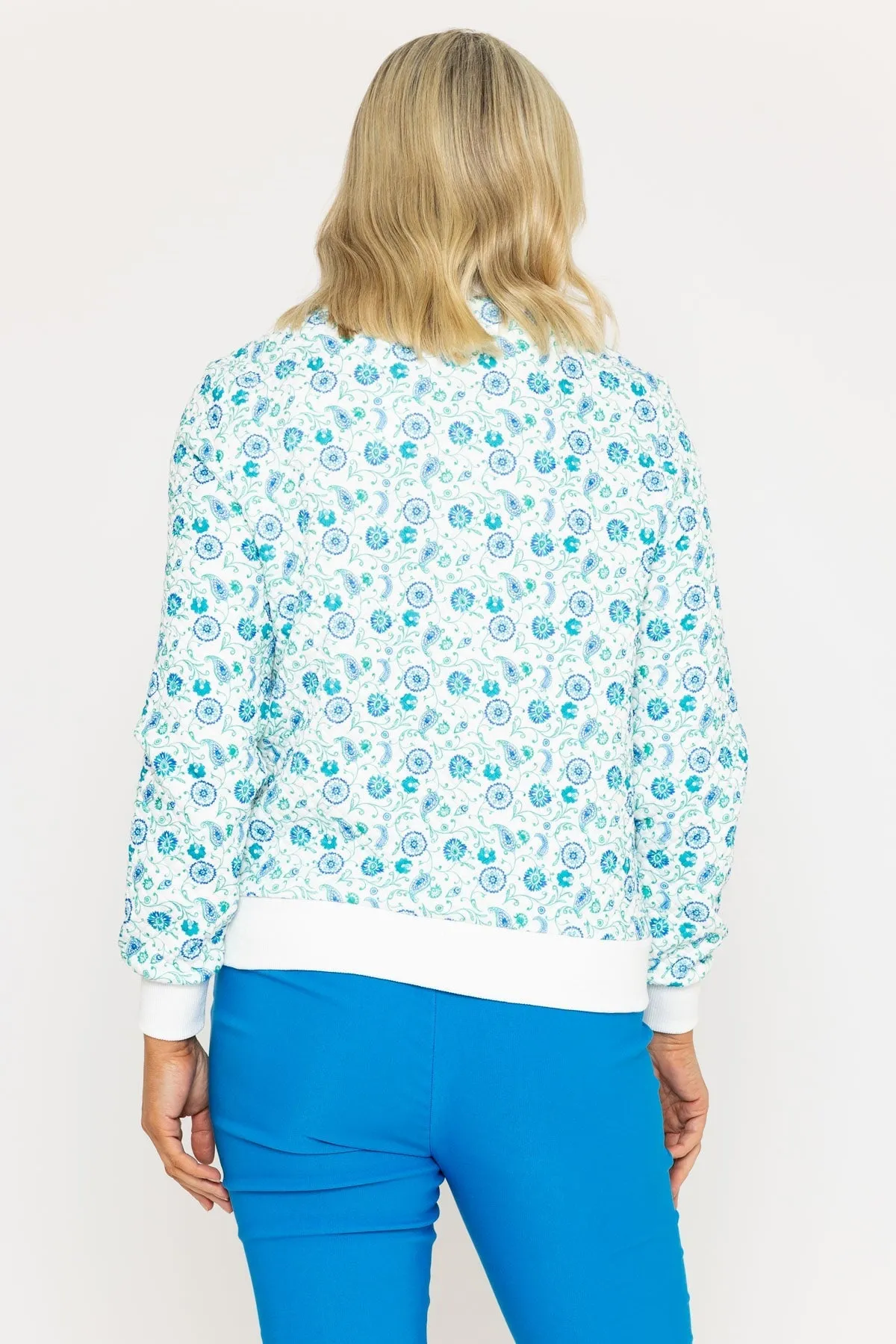 Textured Blue Print Bomber Jacket